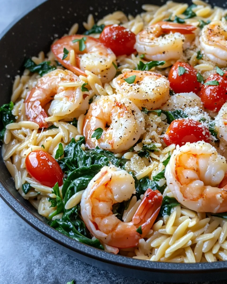 Classic Creamy Shrimp Orzo Skillet dish photo