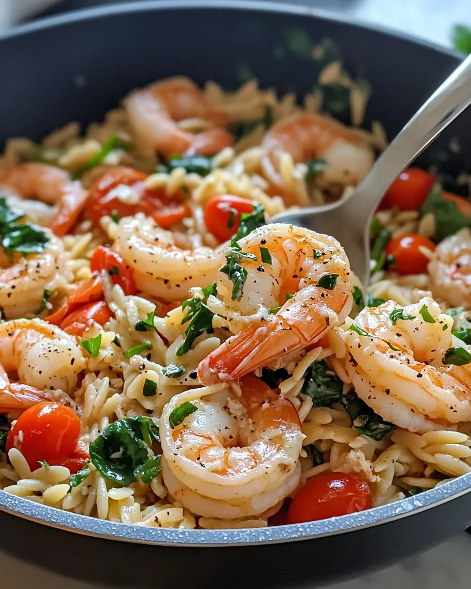 Easy Creamy Shrimp Orzo Skillet food shot
