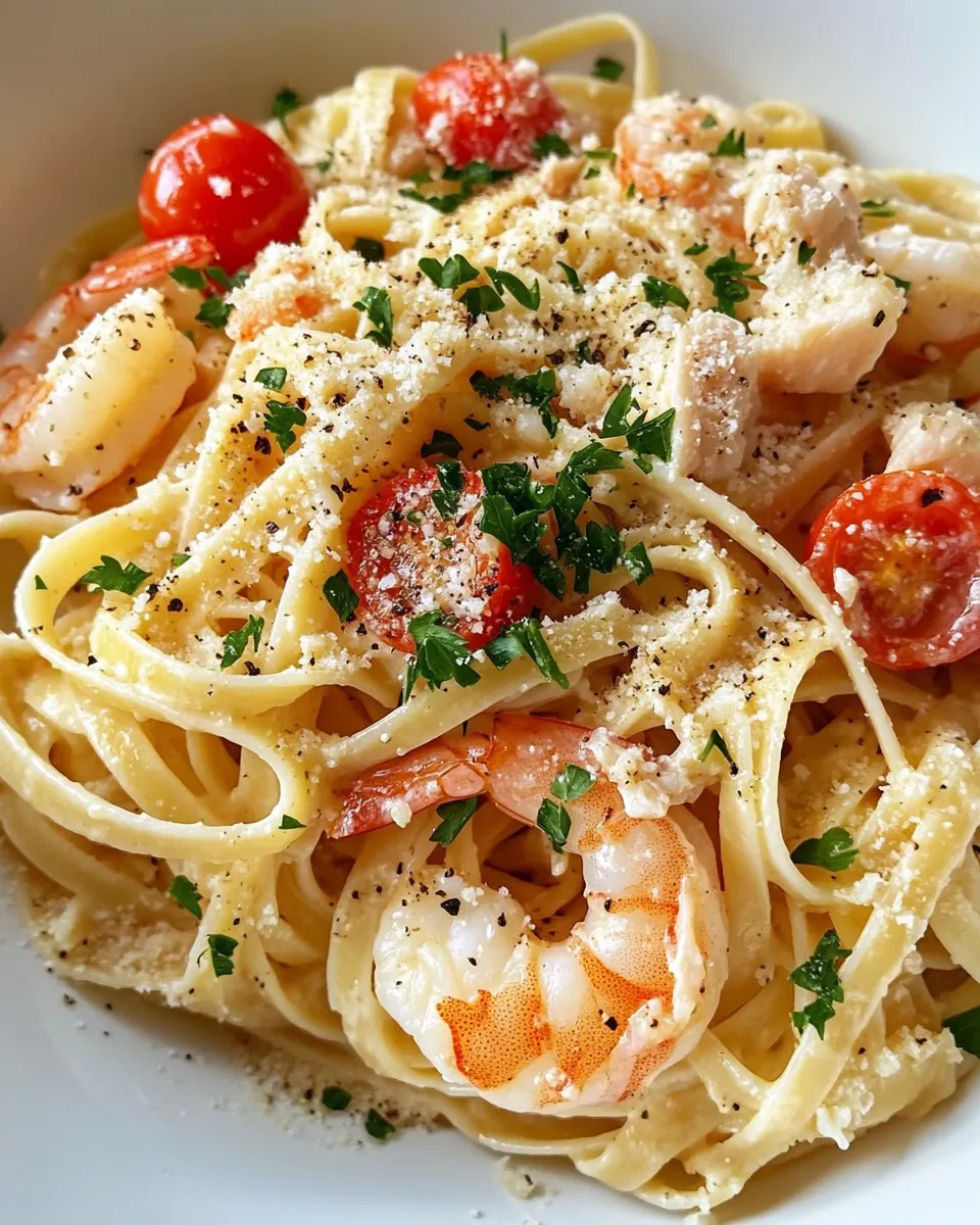 Easy Creamy Shrimp and Crab Linguine food shot