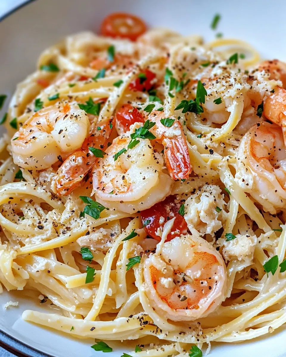 Delicious Creamy Shrimp and Crab Linguine image