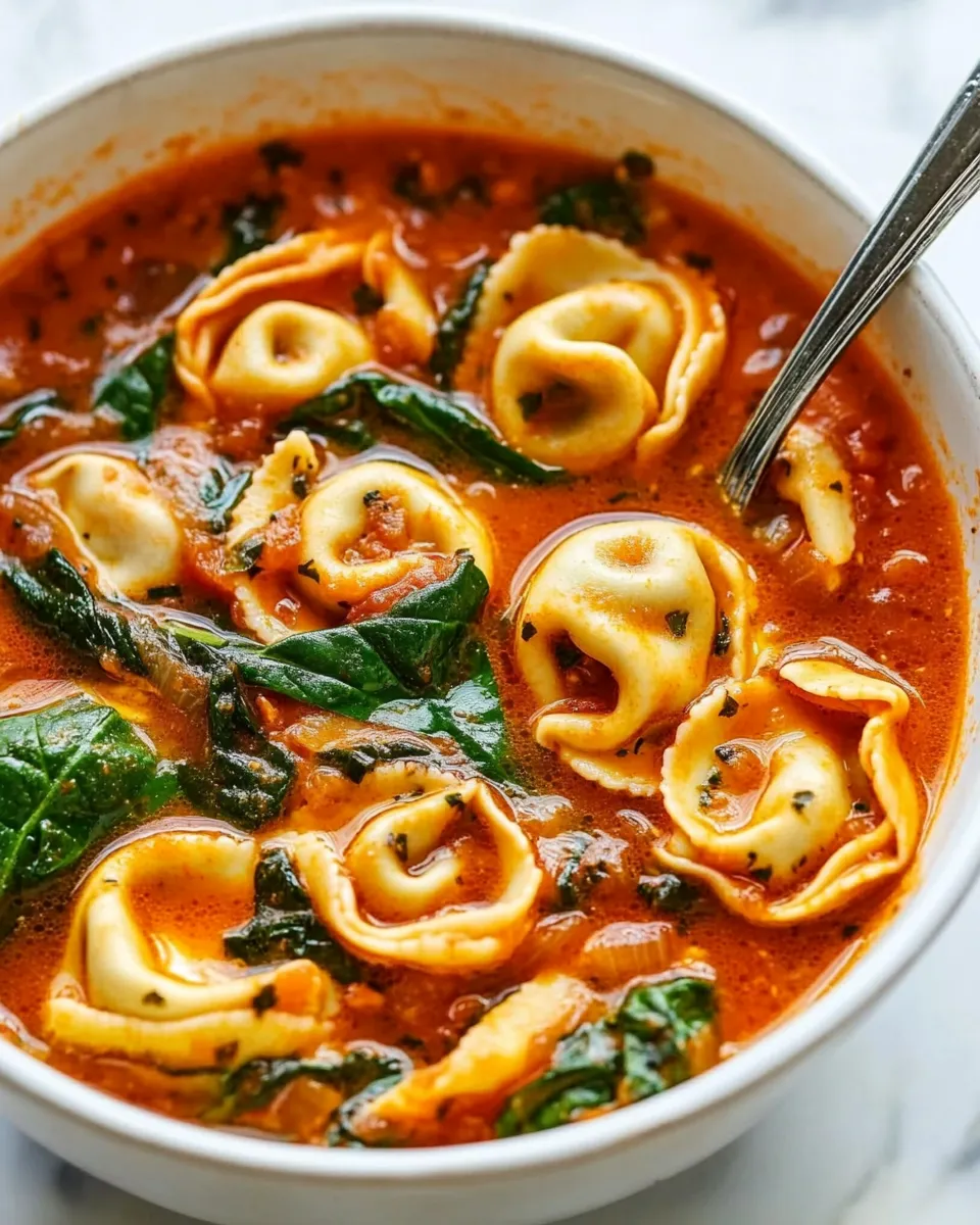Classic Creamy Tomato Tortellini Soup with Spinach dish photo