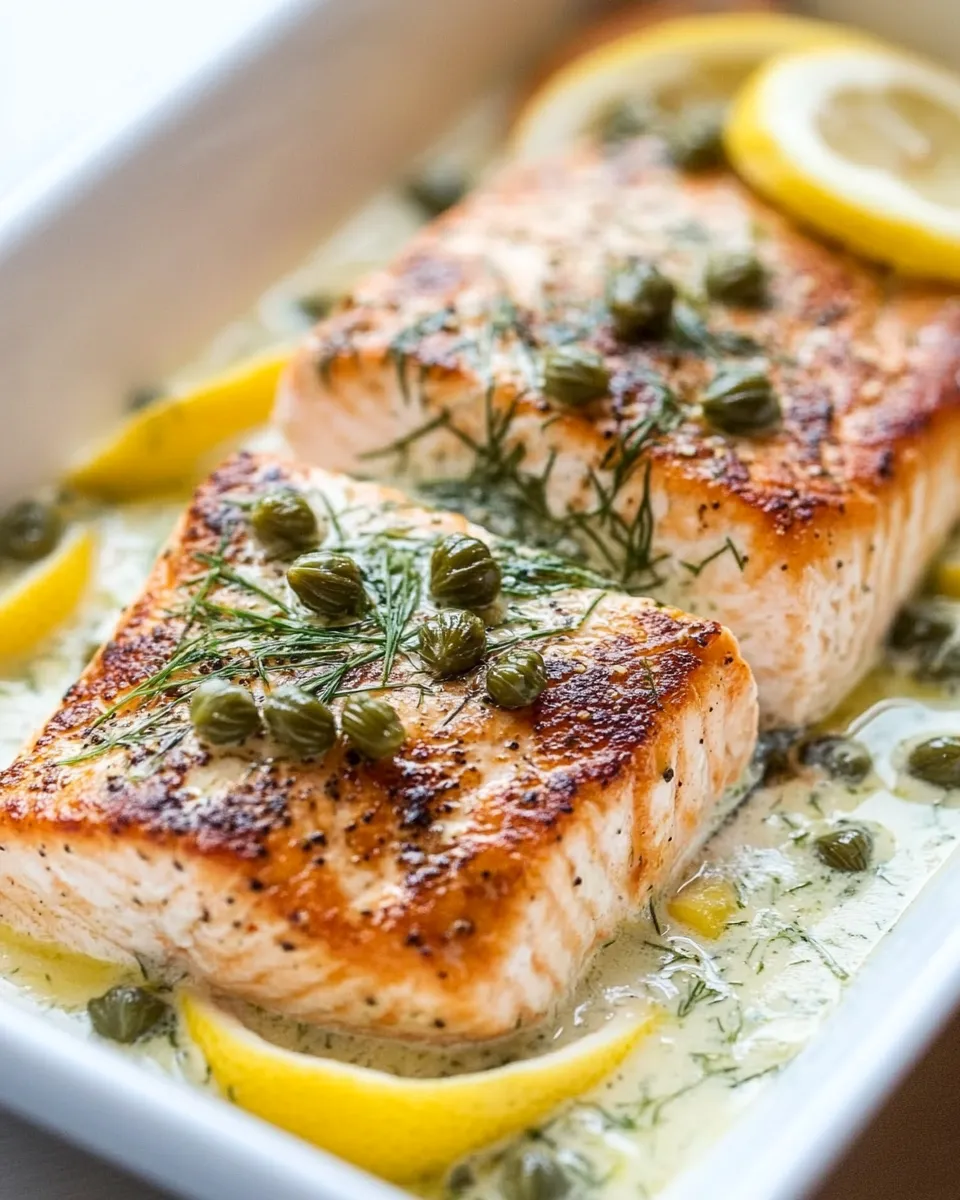 Homemade Crispy Skillet Salmon with Lemon Caper Dill Sauce recipe photo