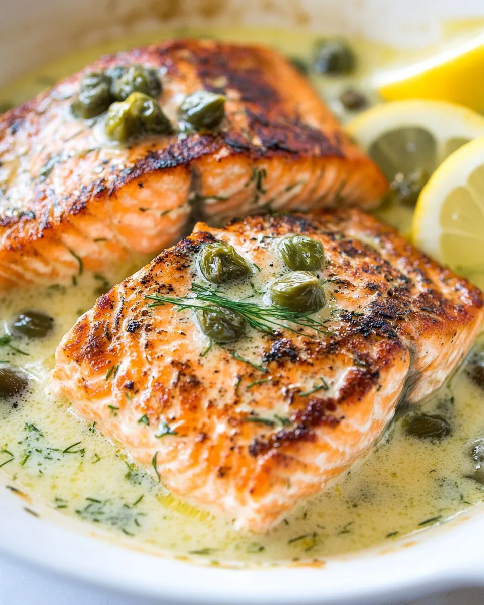 Classic Crispy Skillet Salmon with Lemon Caper Dill Sauce dish photo