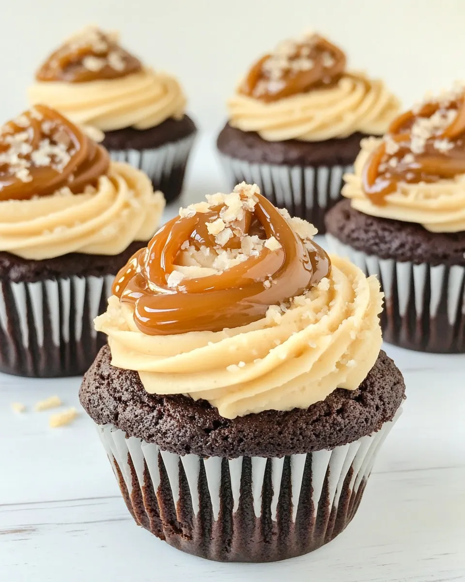 Homemade Dark Chocolate Brownie Cupcakes with Salted Caramel Frosting photo