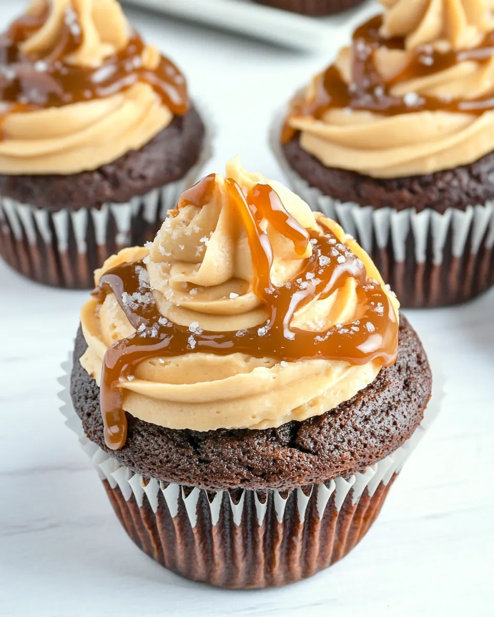 Easy Dark Chocolate Brownie Cupcakes with Salted Caramel Frosting picture