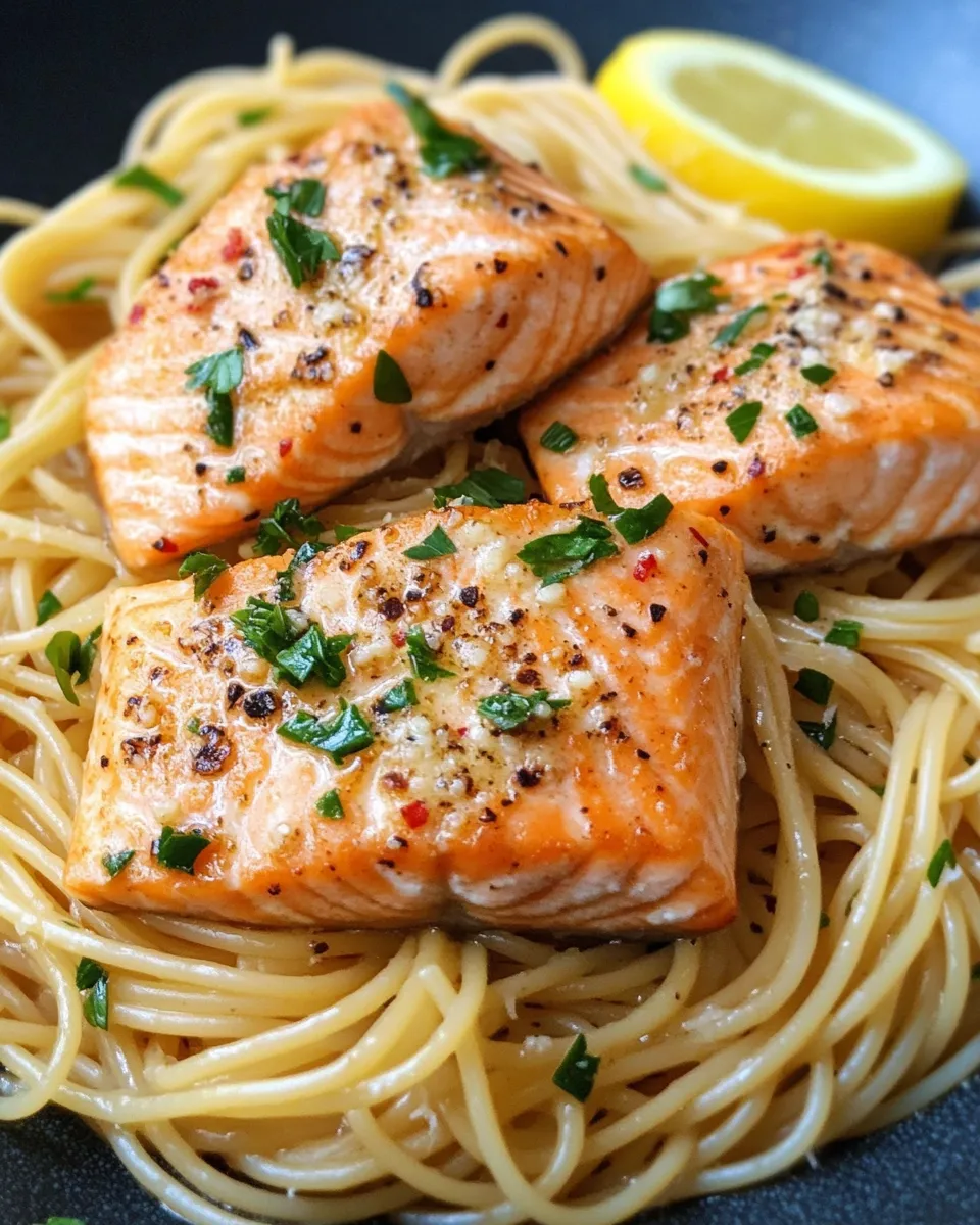 Homemade Garlic Butter Salmon Pasta recipe photo