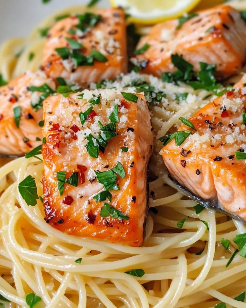 Classic Garlic Butter Salmon Pasta dish photo