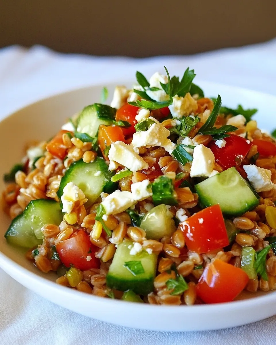 Healthy Greek Farro Salad food shot