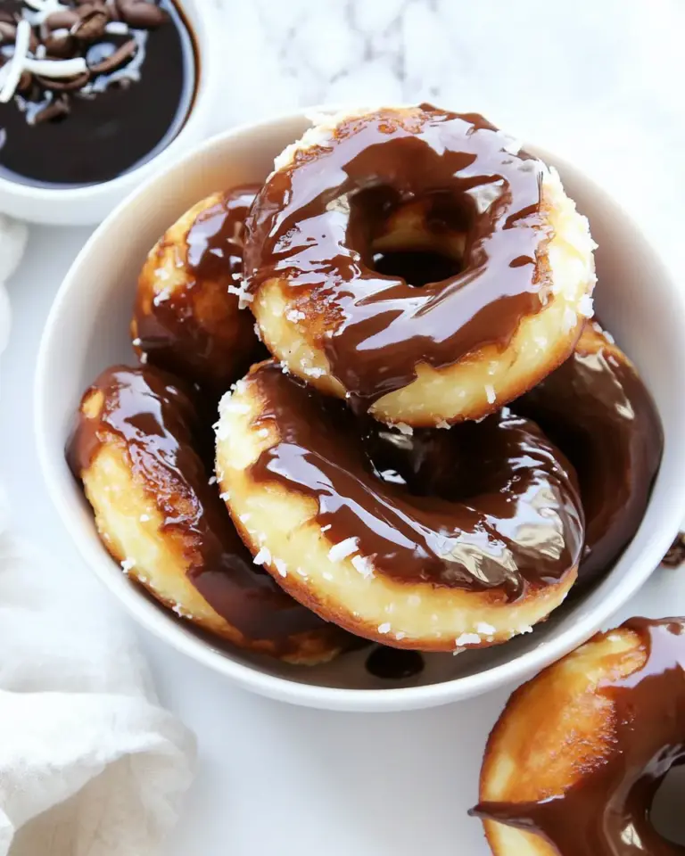 Homemade Grilled Espresso Glazed Coconut Doughnuts with Mocha Coconut Ganache photo