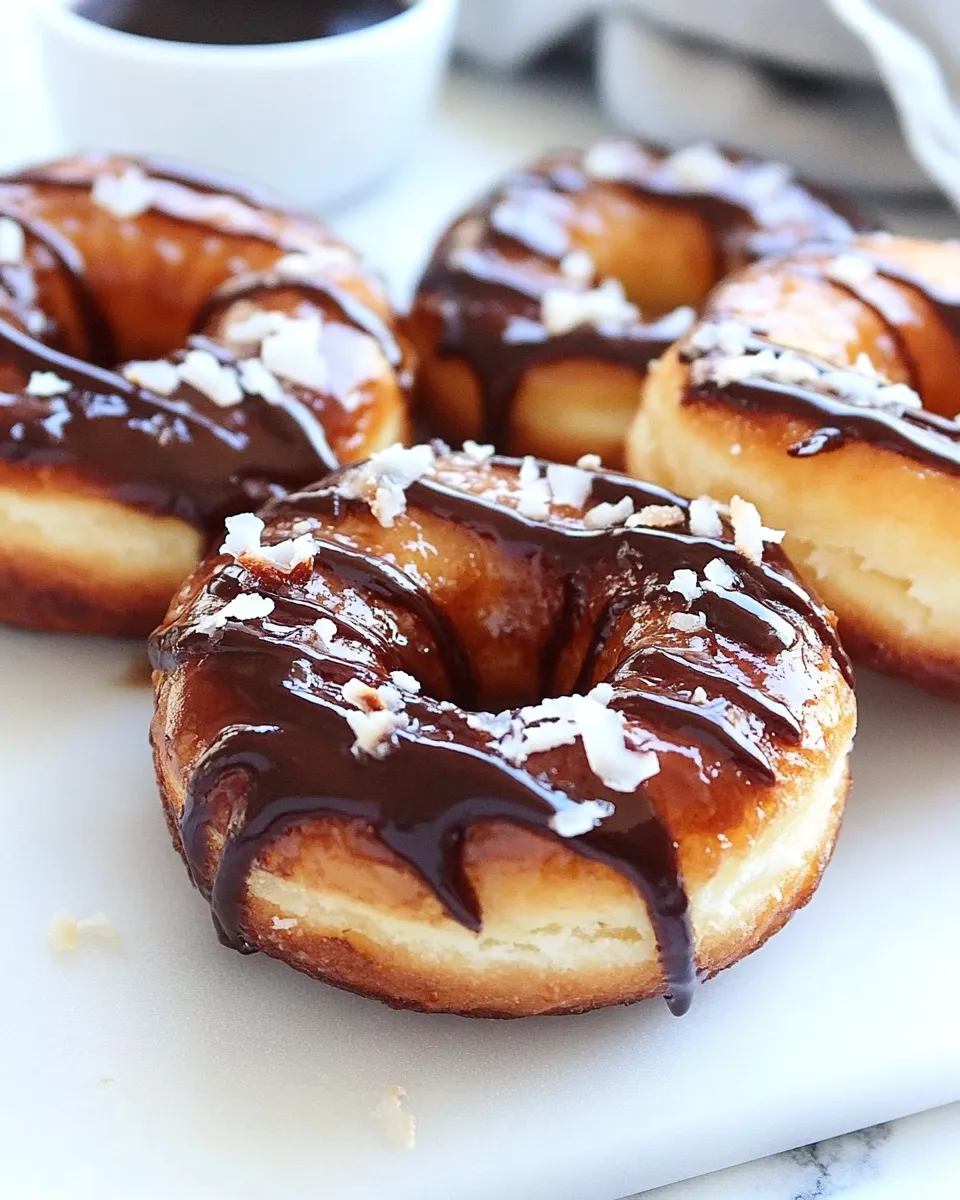 Classic Grilled Espresso Glazed Coconut Doughnuts with Mocha Coconut Ganache image