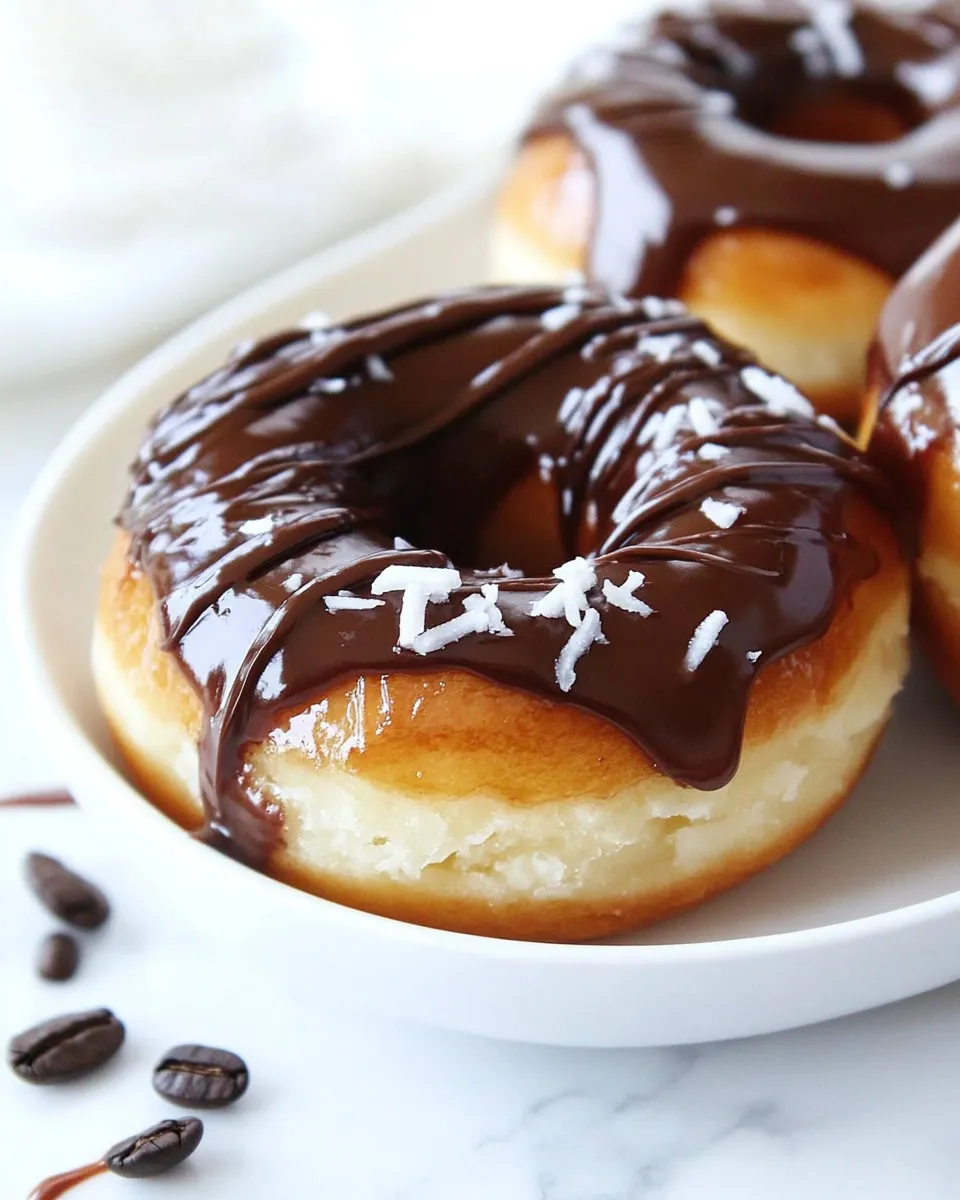 Delicious Grilled Espresso Glazed Coconut Doughnuts with Mocha Coconut Ganache dish photo