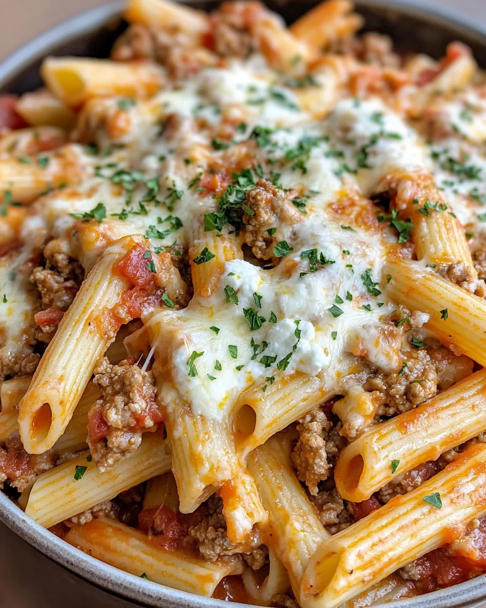 Easy Hearty Meat Lovers Baked Pasta food shot