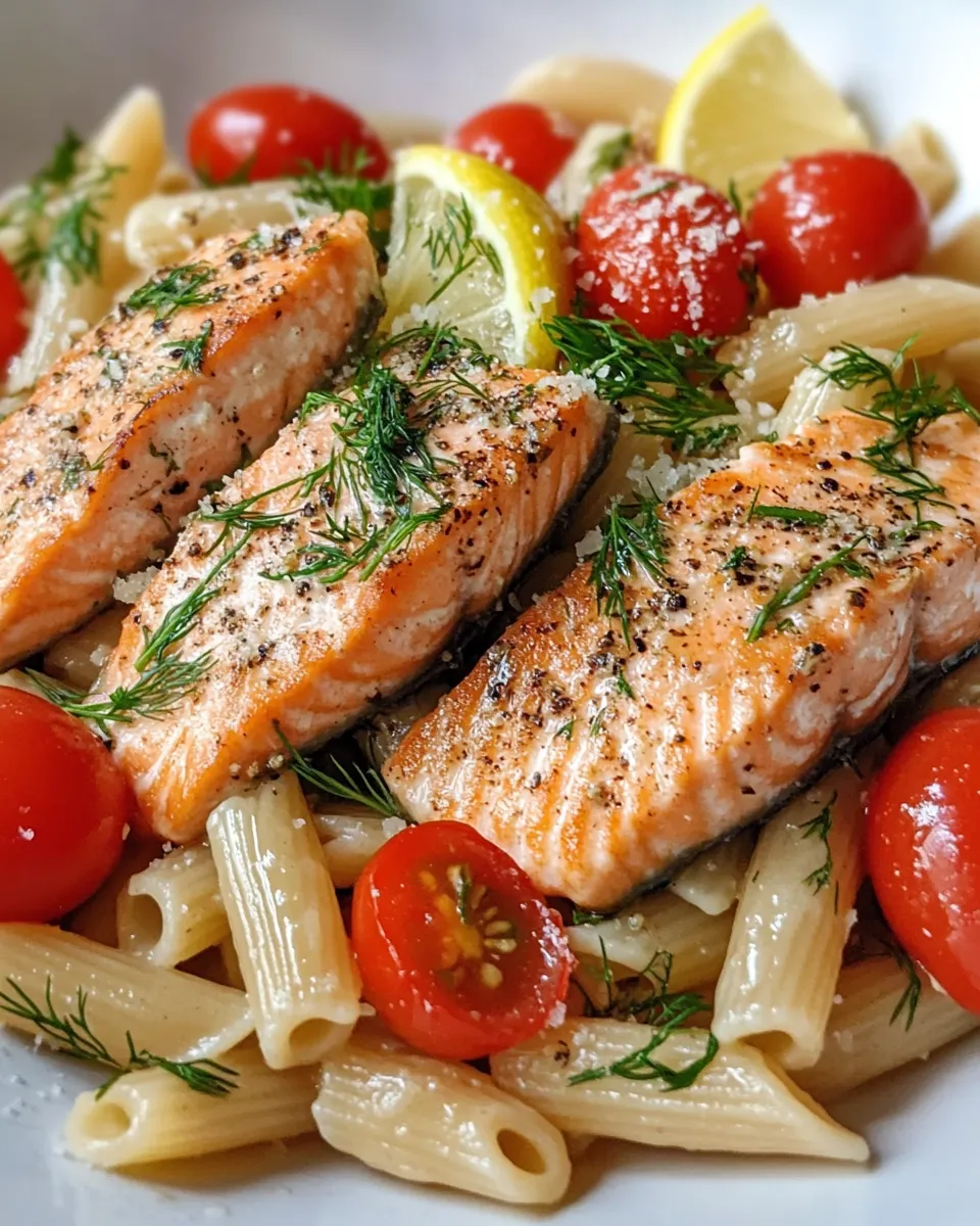 Easy Lemon Dill Salmon Pasta food shot