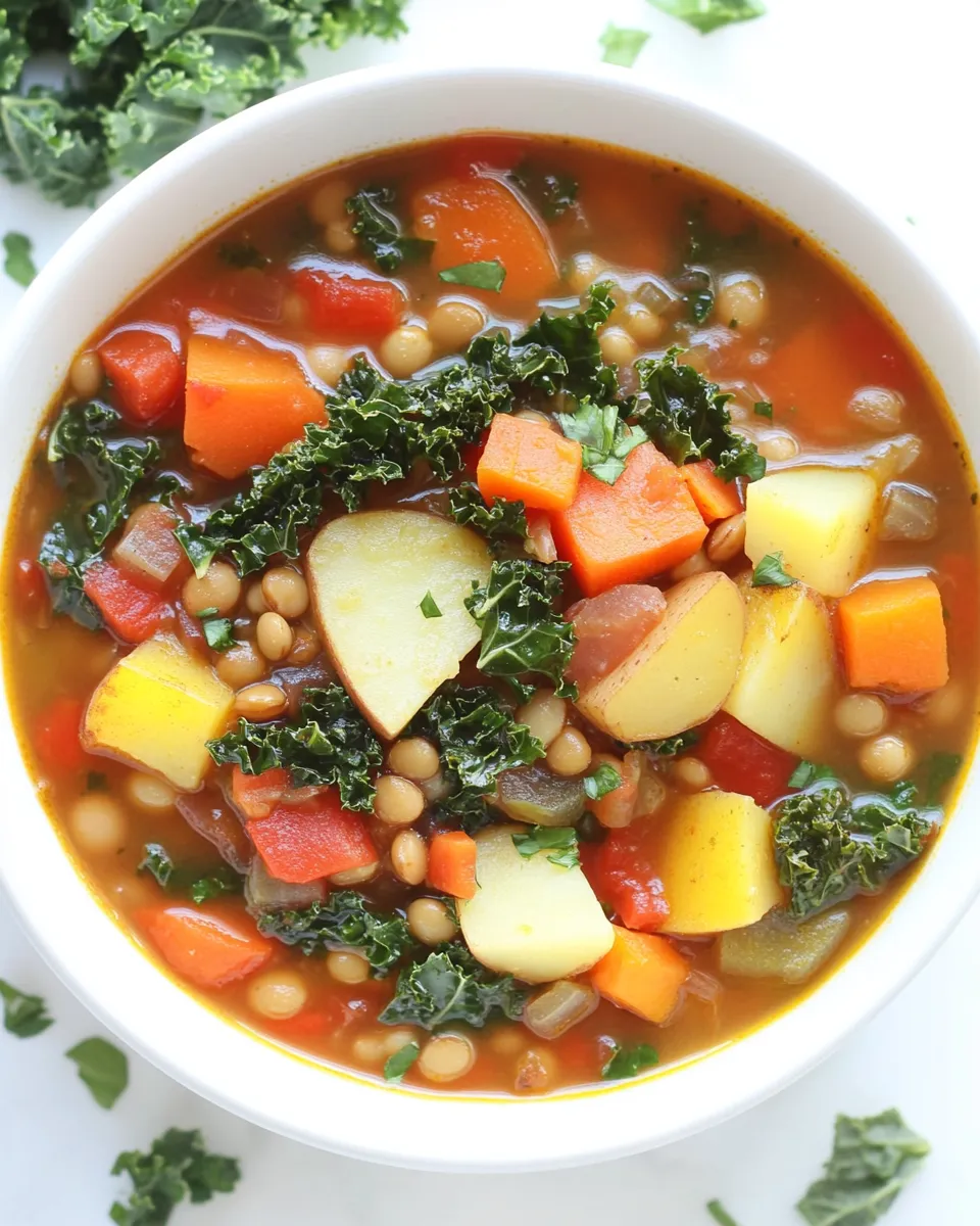 Classic Lentil Kale Soup with Potato (Easy!) food shot