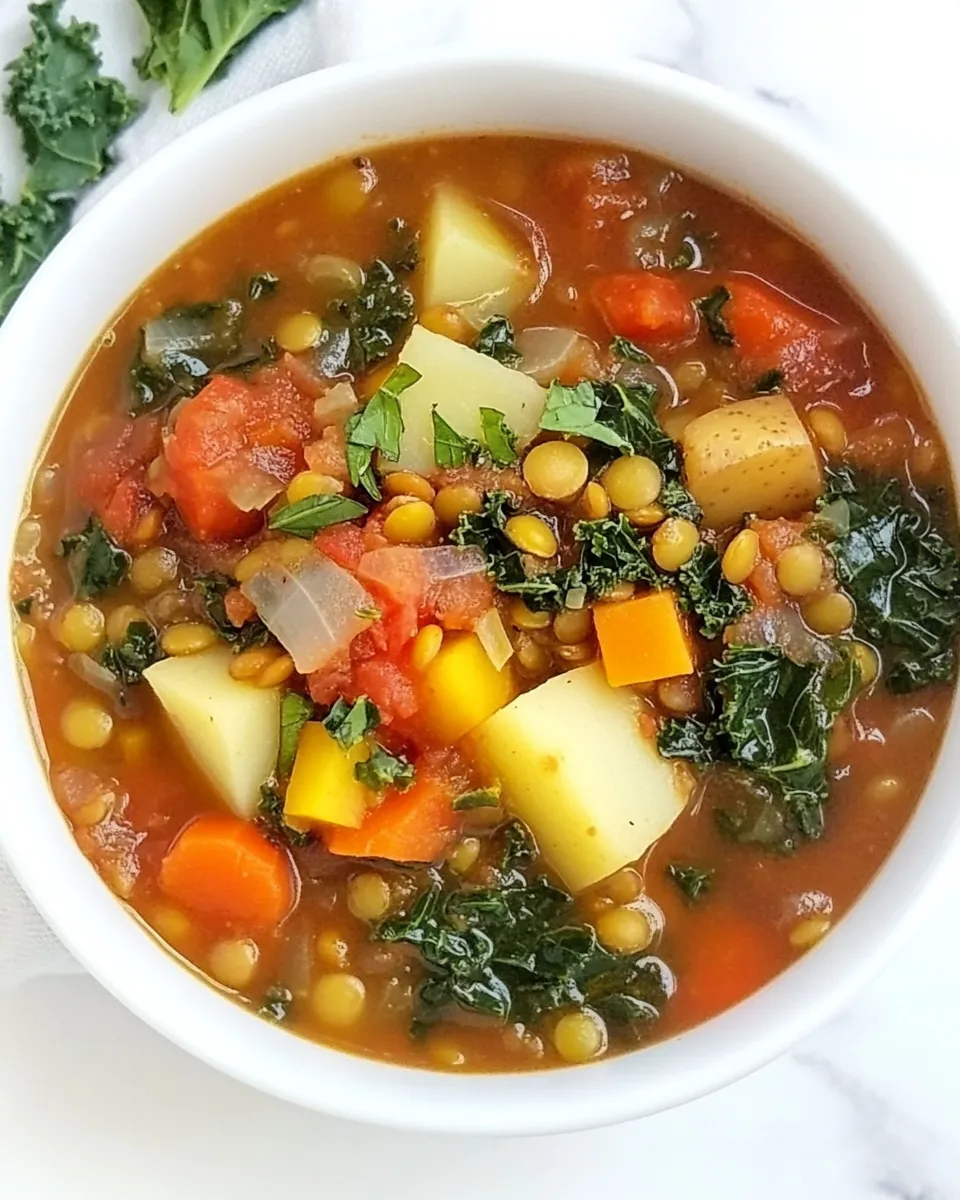 Delicious Lentil Kale Soup with Potato (Easy!) plate image