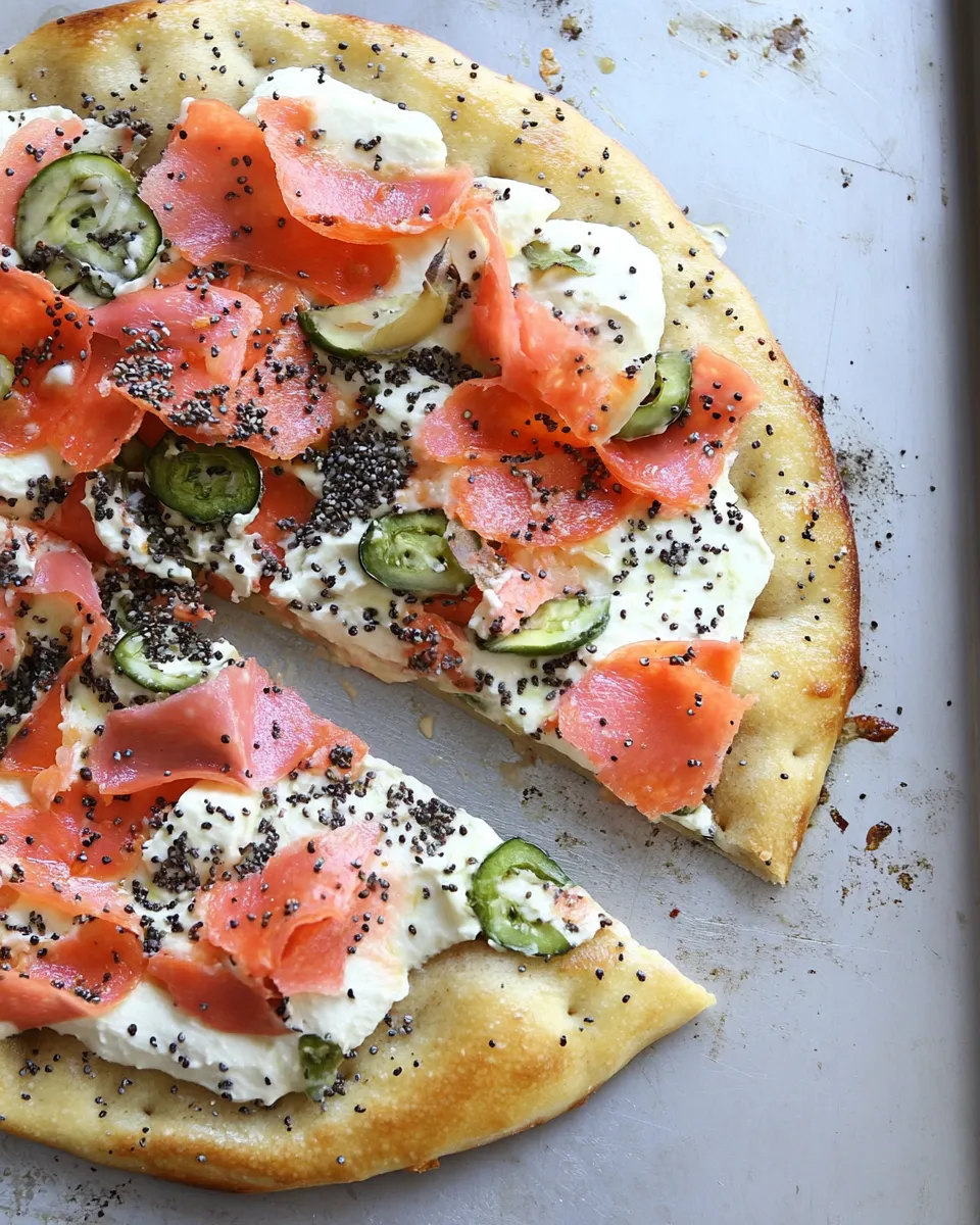 Easy Loaded Everything Bagel & Lox Pizza food shot