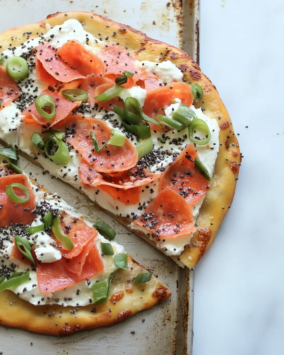 Delicious Loaded Everything Bagel & Lox Pizza plate image