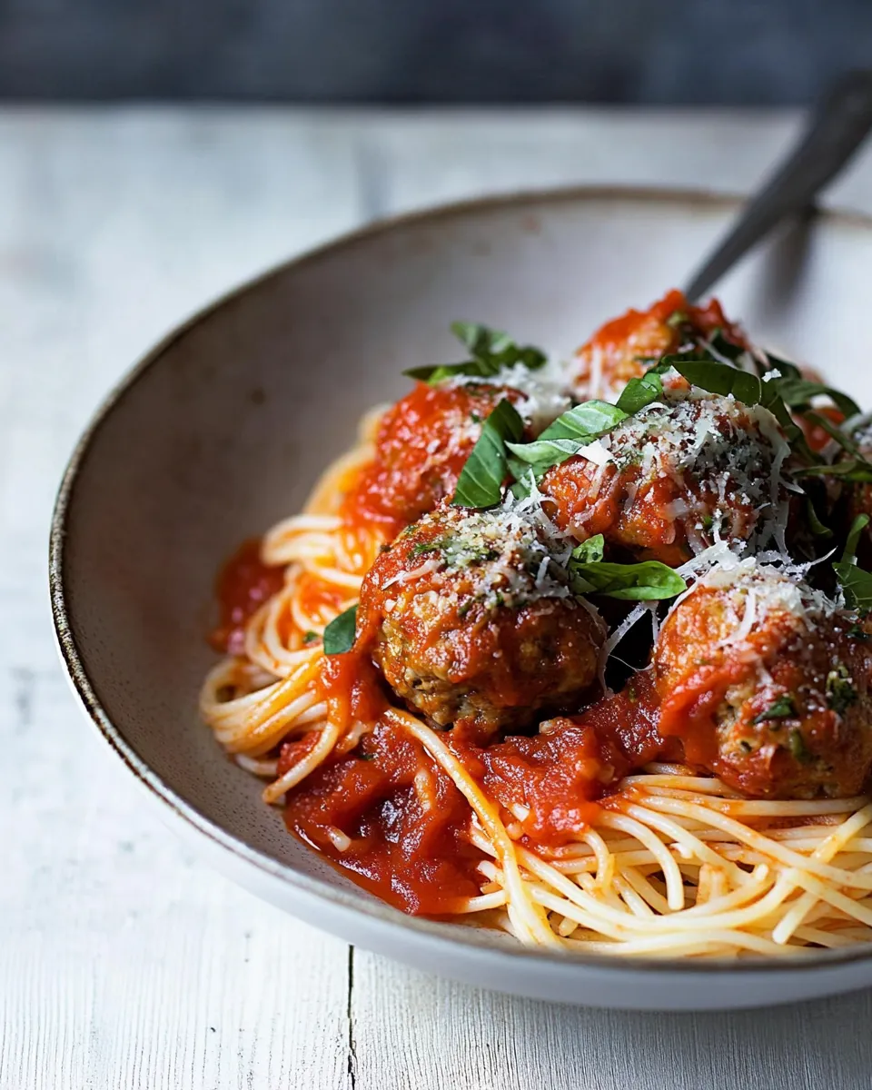 Easy Meatballs with spaghetti & Napolitana sauce food shot