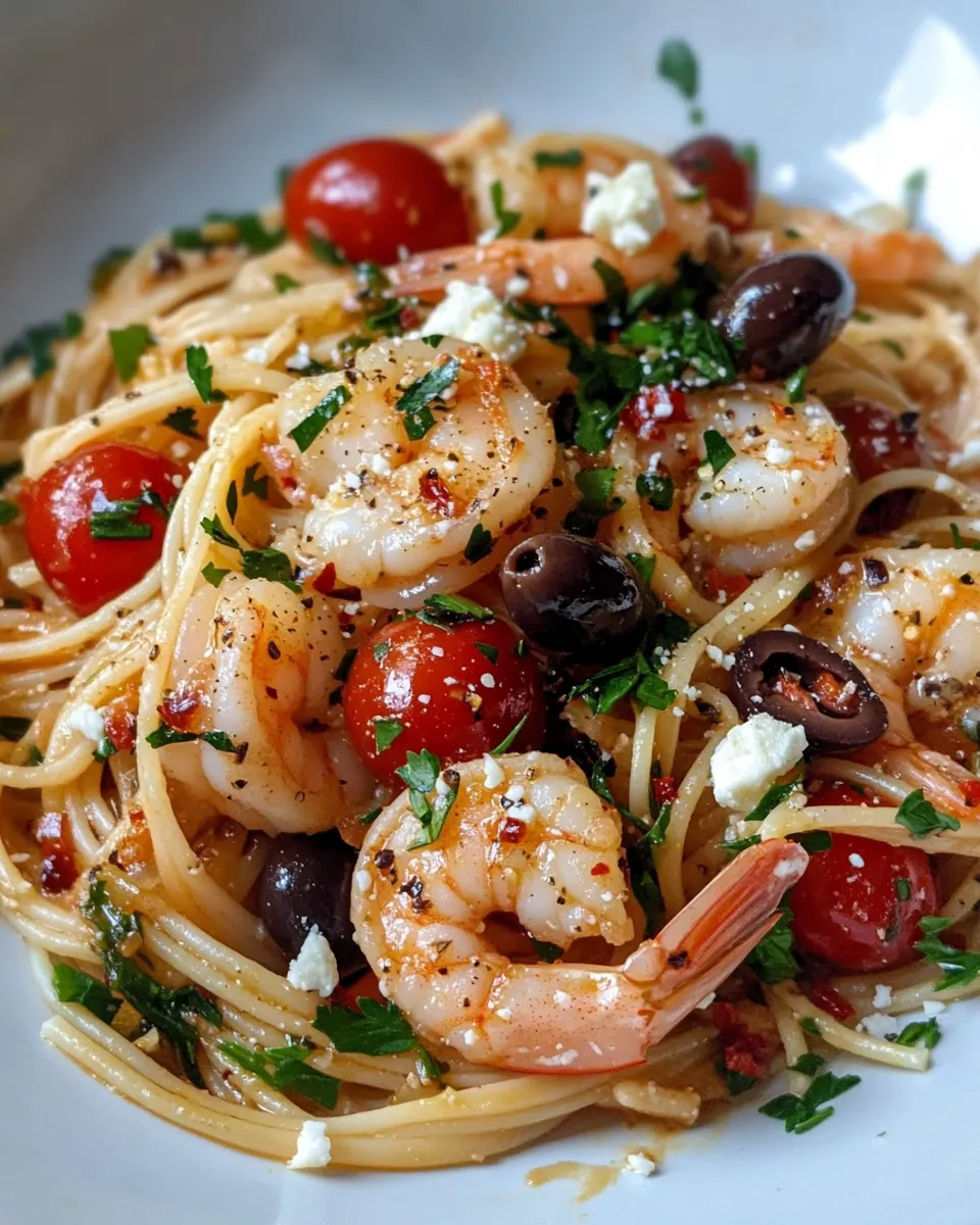 Easy Mediterranean Shrimp Pasta food shot