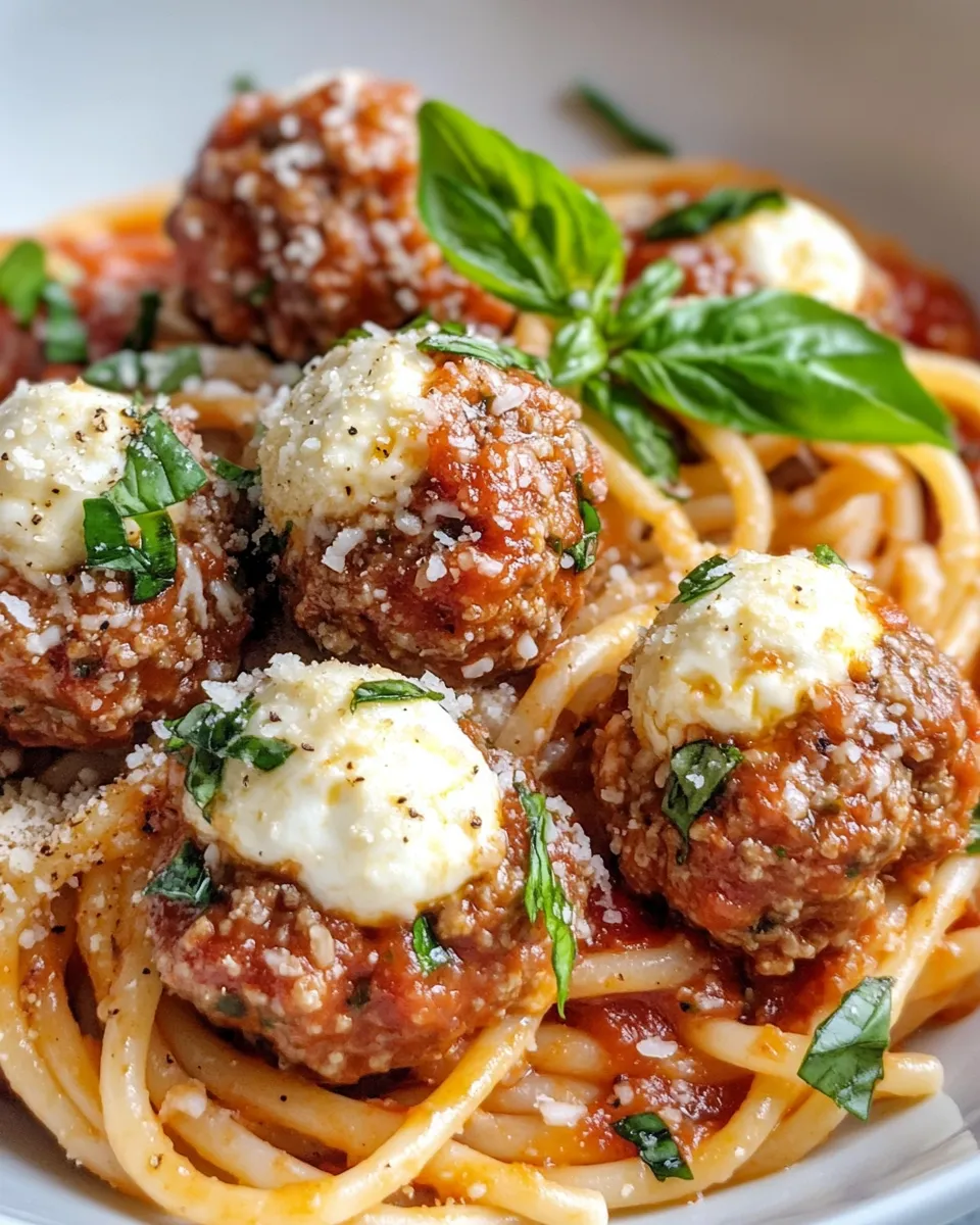 Homemade Mozzarella-Stuffed Meatball Pasta photo