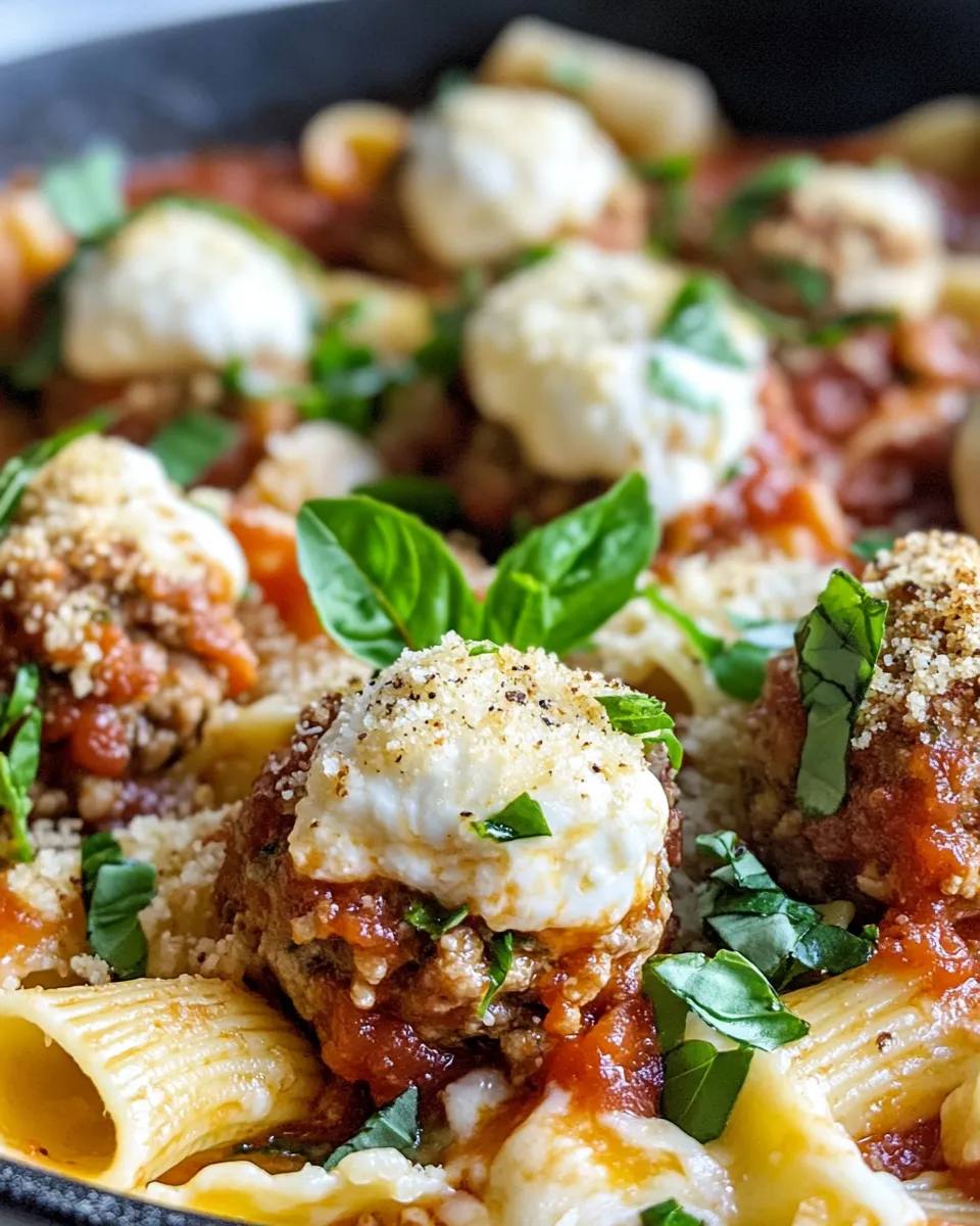 Classic Mozzarella-Stuffed Meatball Pasta image