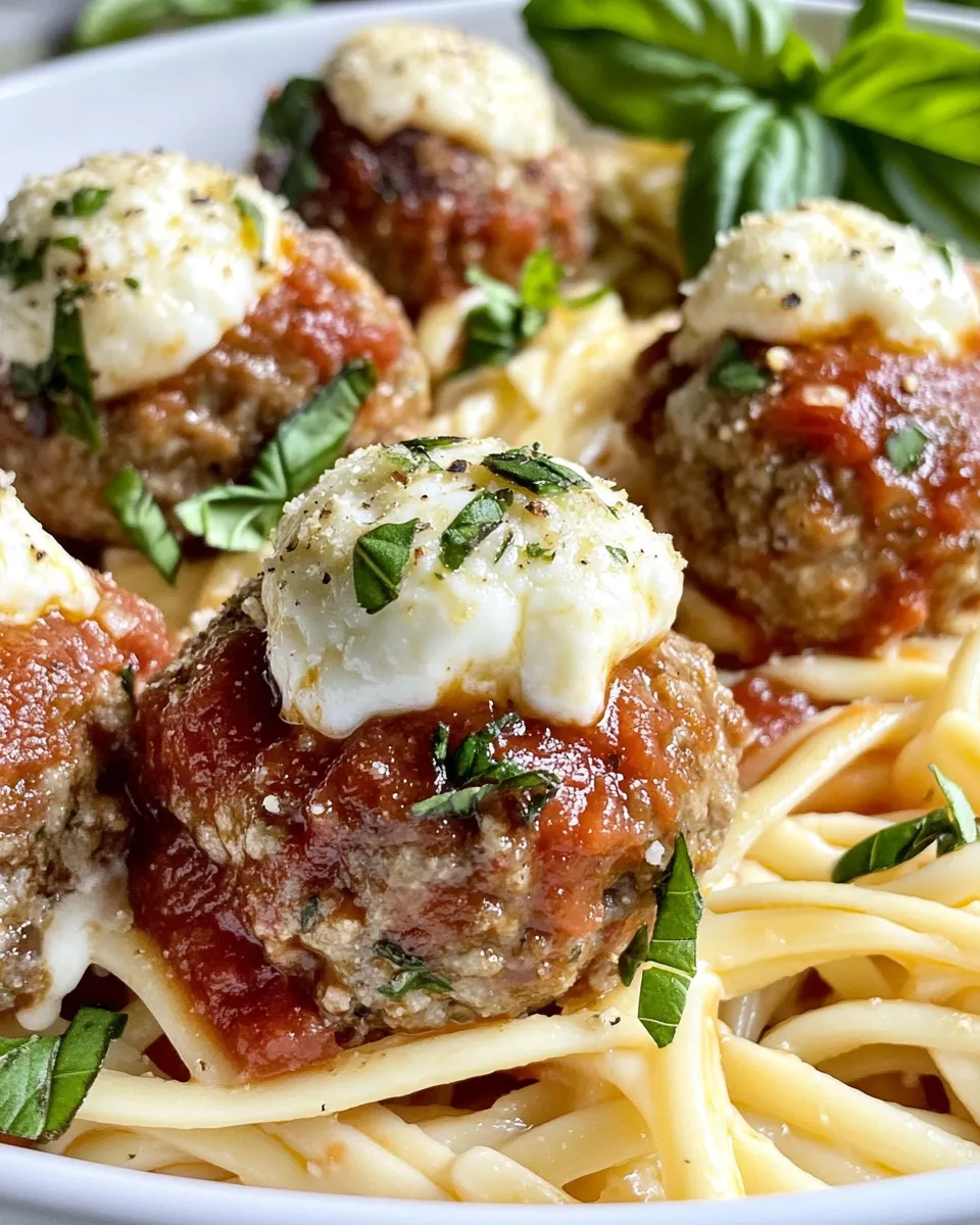Easy Mozzarella-Stuffed Meatball Pasta recipe photo