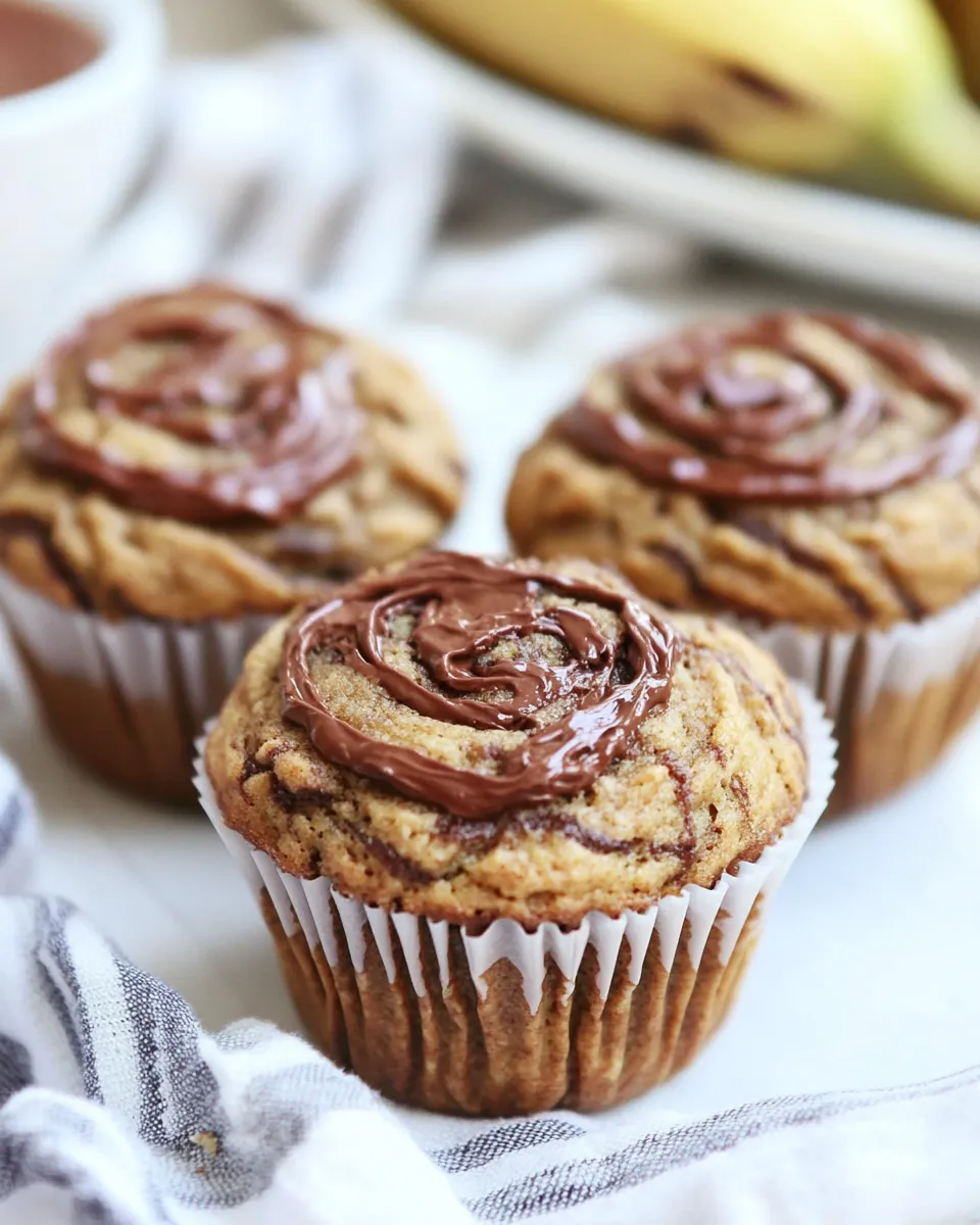 Easy Nutella Stuffed Whole Wheat Peanut Butter Banana and Zucchini Muffins food shot