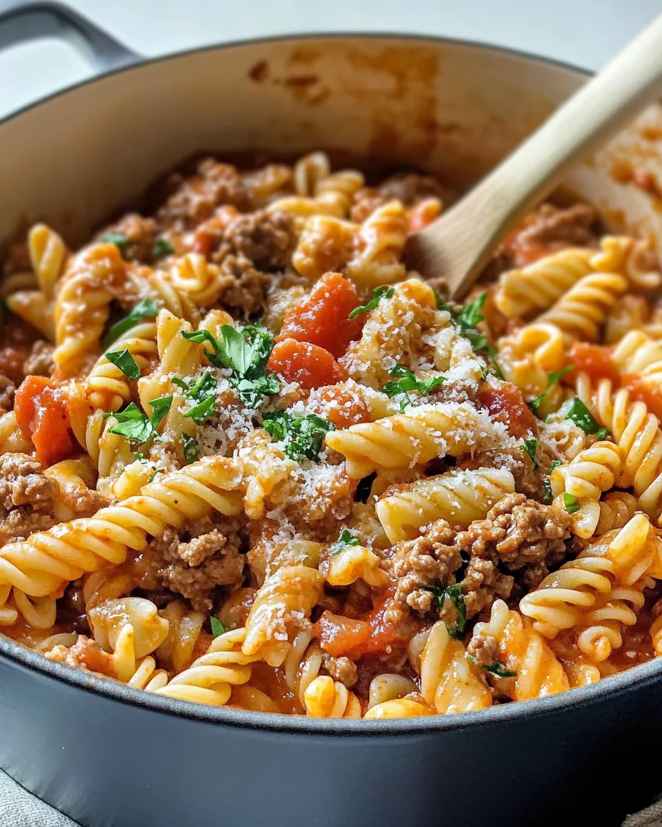 Easy One-Pot Beefy Tomato Rotini food shot