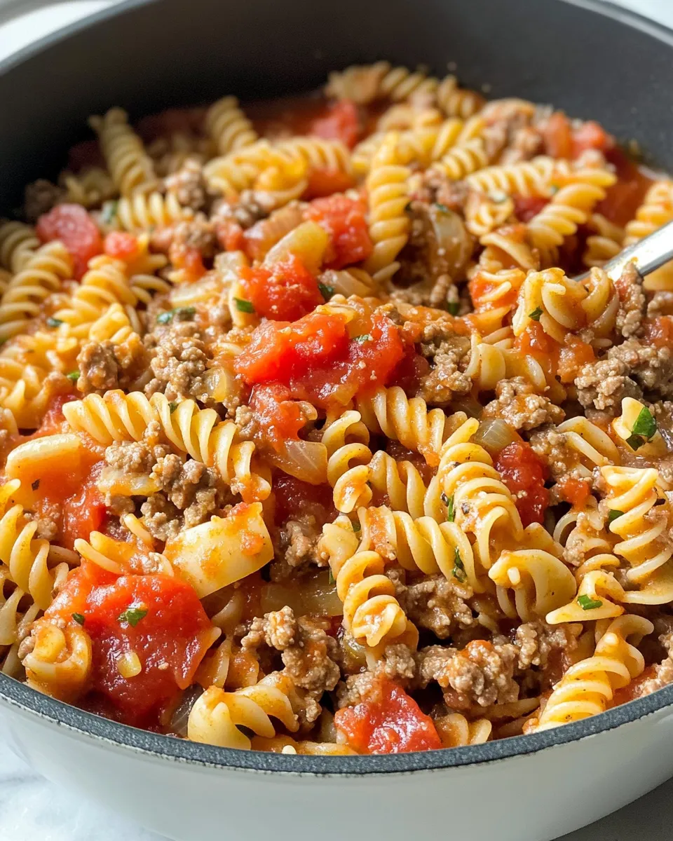 Delicious One-Pot Beefy Tomato Rotini plate image