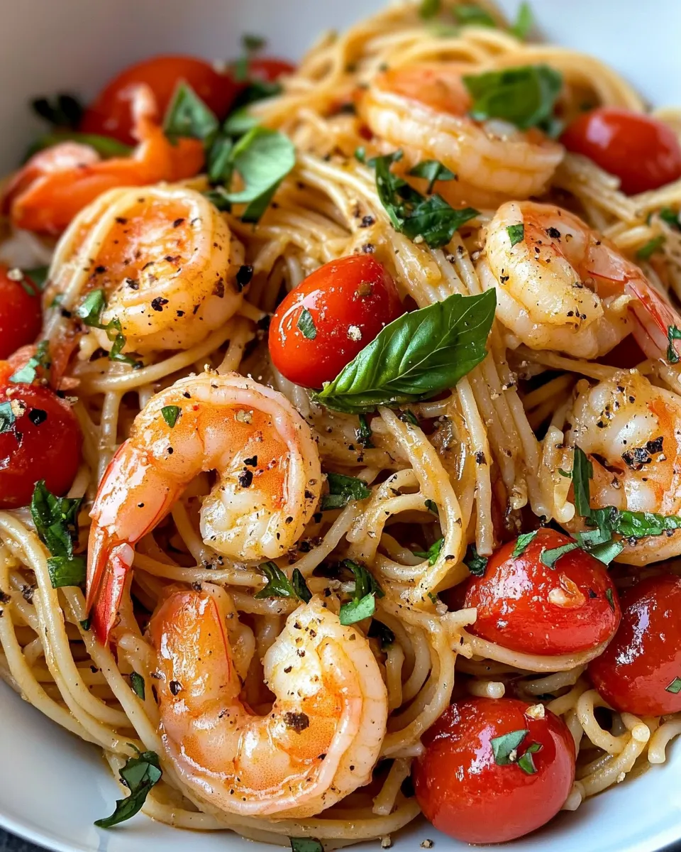 Easy One-Pot Shrimp and Tomato Pasta food shot