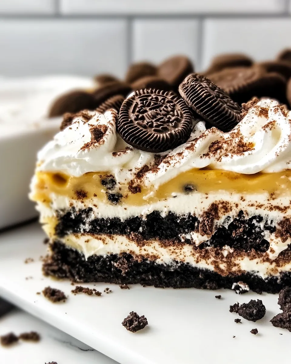 Delicious Oreo Lasagna Dessert food shot