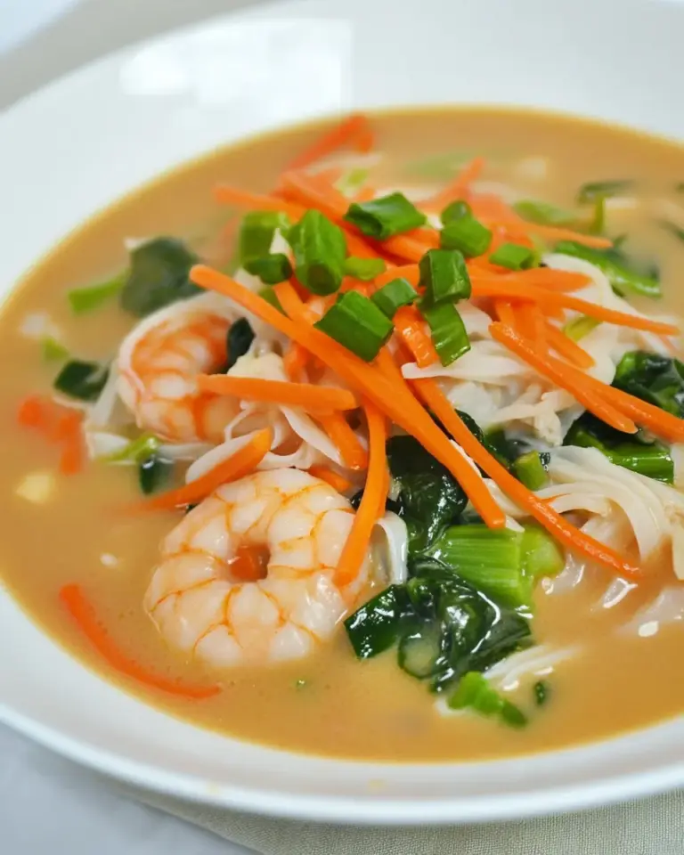 Homemade Pad Thai Soup with Shrimp and Vegetables photo