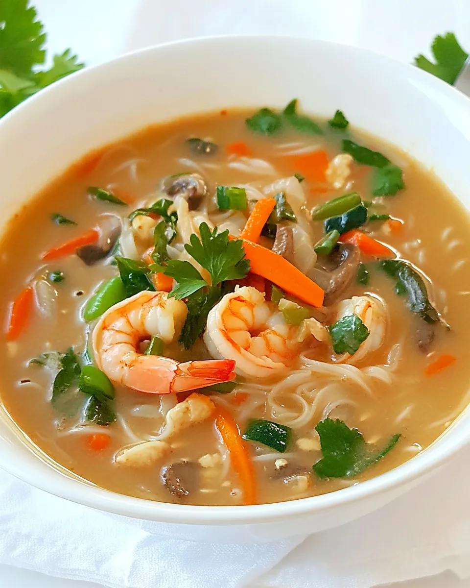 Delicious Pad Thai Soup with Shrimp and Vegetables dish photo