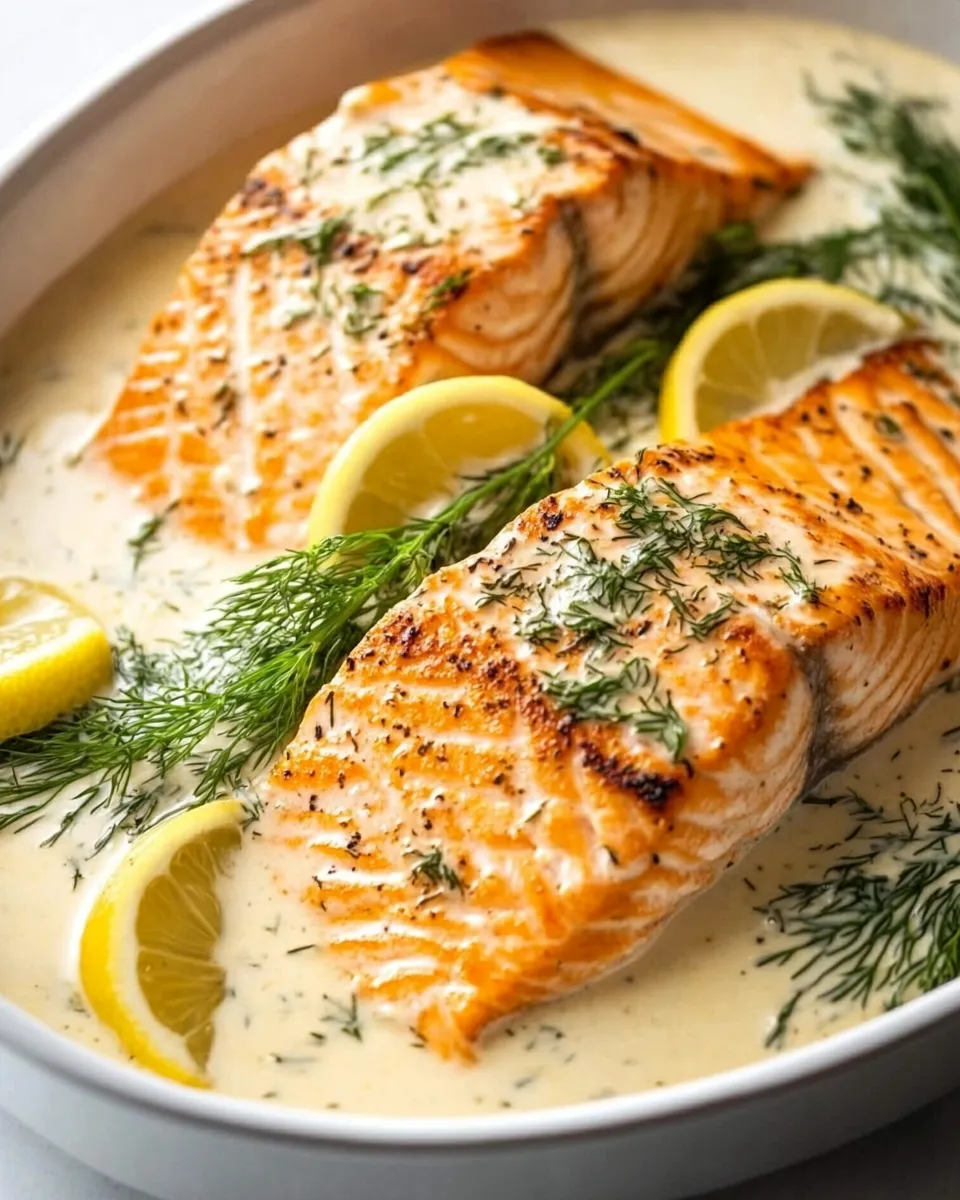 Classic Pan Seared Salmon with Creamy Lemon Dill Sauce image