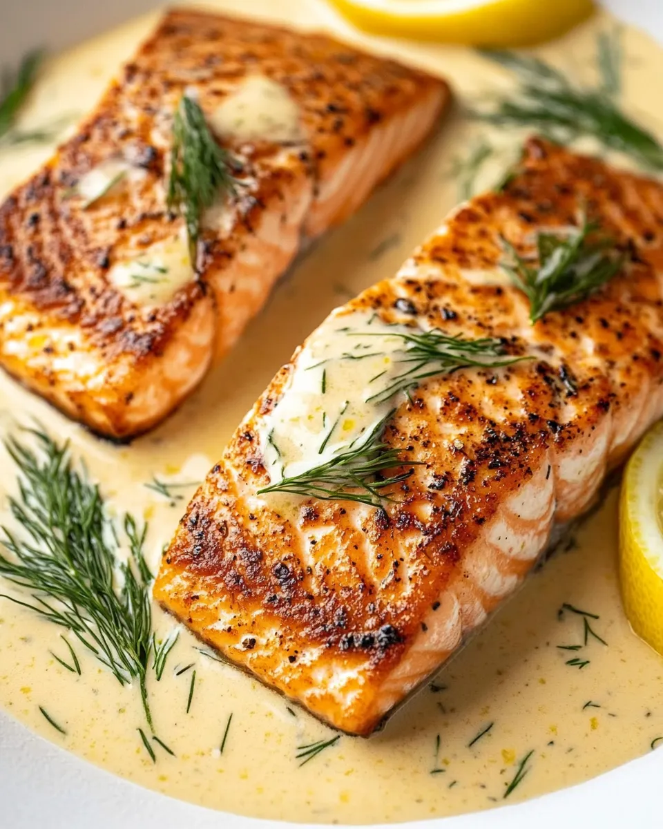 Delicious Pan Seared Salmon with Creamy Lemon Dill Sauce dish photo