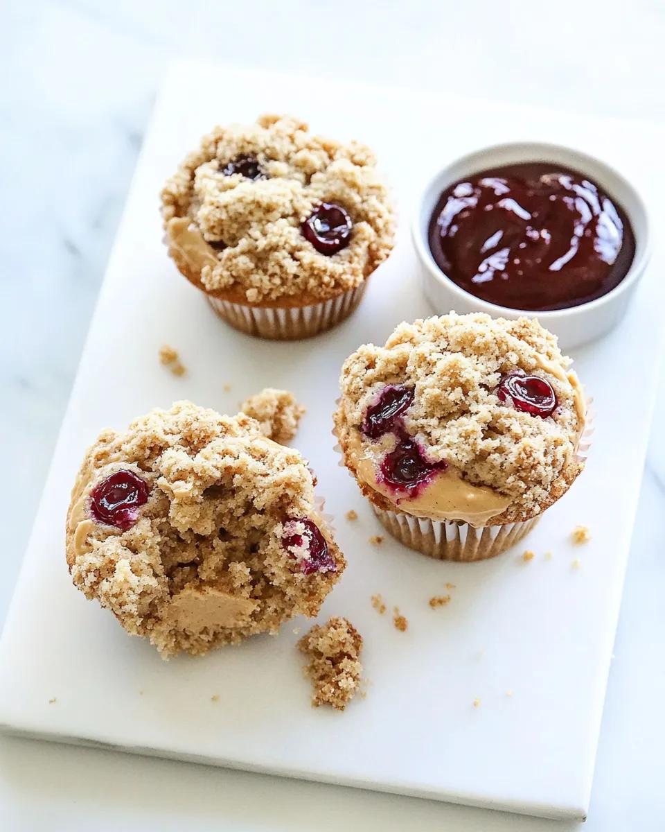 Homemade Peanut Butter and Jelly Crumb Muffins. recipe photo