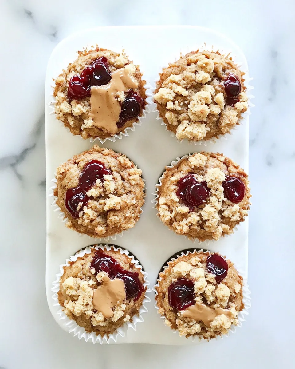 Easy Peanut Butter and Jelly Crumb Muffins. food shot