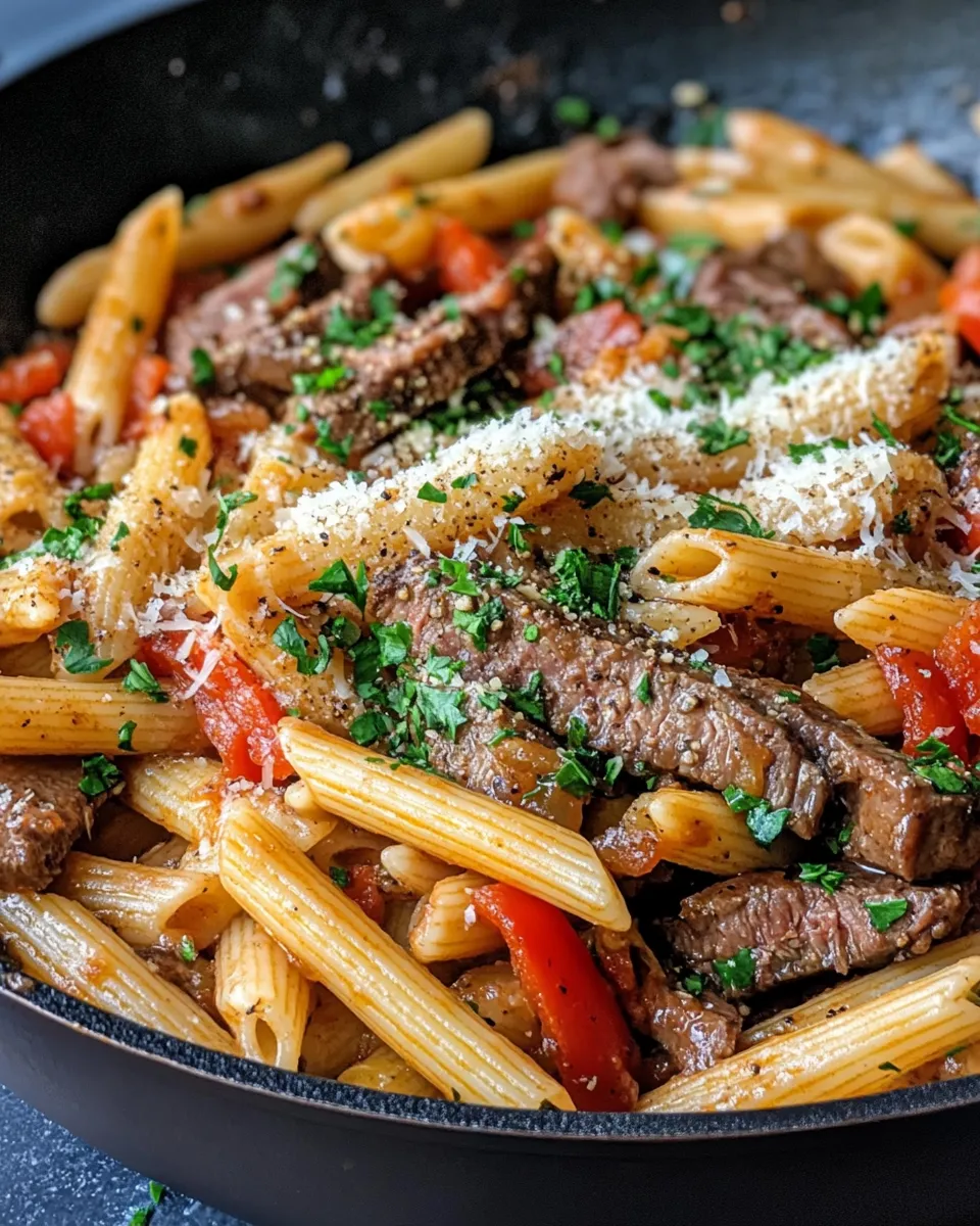 Classic Philly Cheesesteak Pasta Skillet recipe image