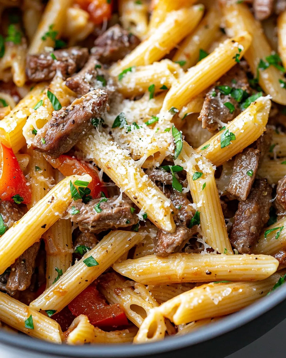 Easy Philly Cheesesteak Pasta Skillet dish photo