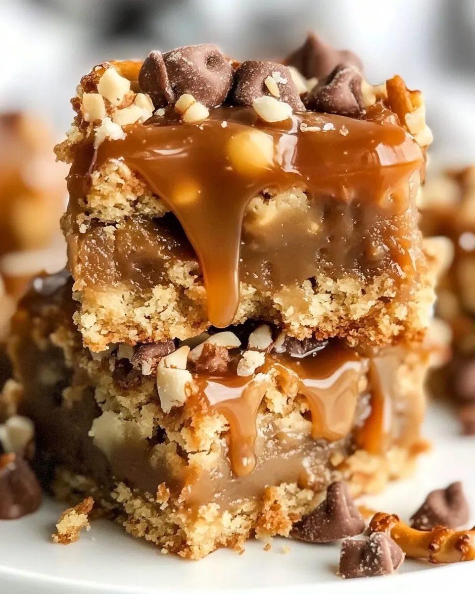Classic Salted Caramel Pretzel Blondies food shot