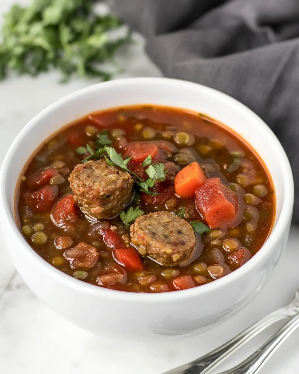 Easy Sausage Lentil Soup food shot