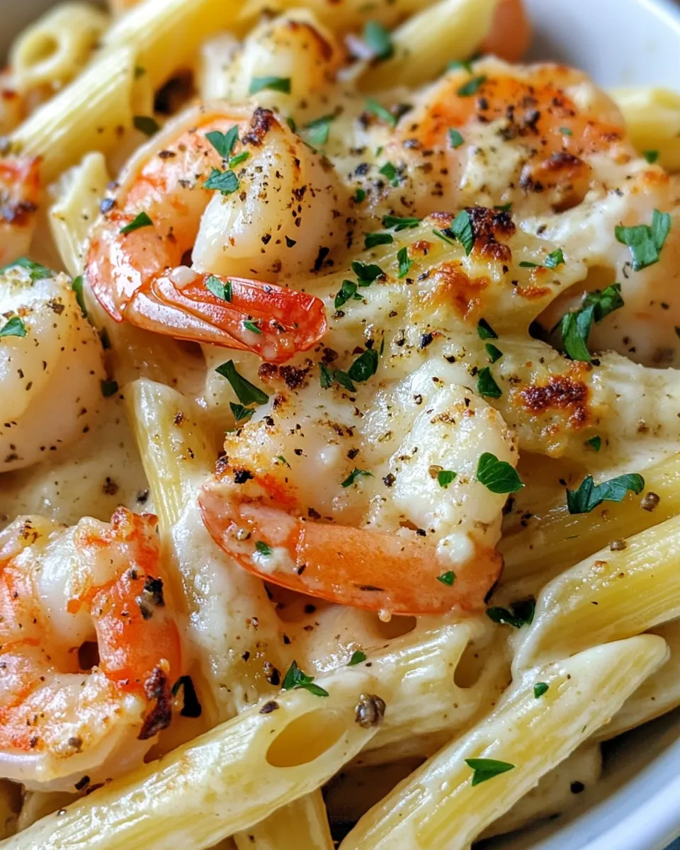 Homemade Shrimp Alfredo Penne Bake image