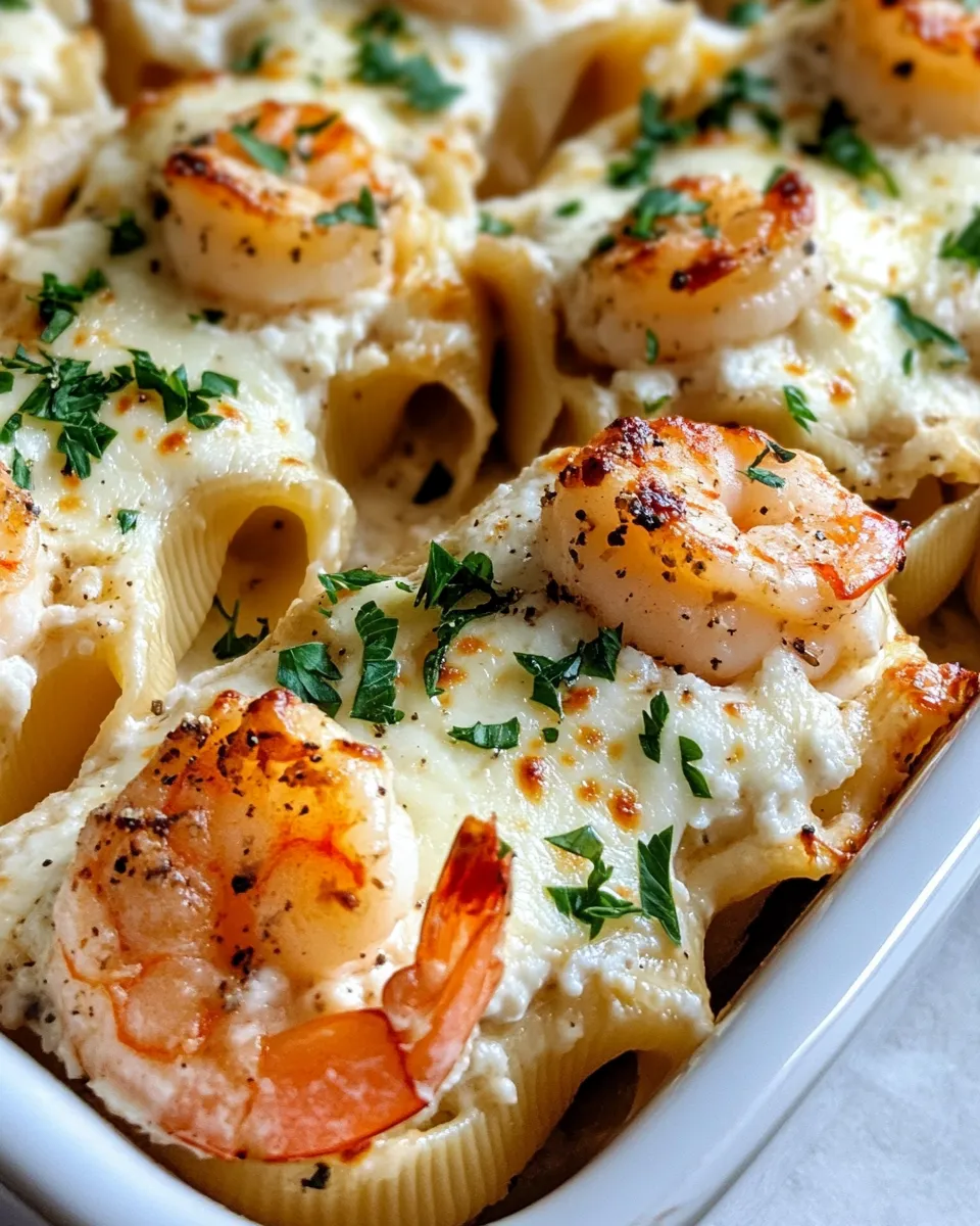 Easy Shrimp Alfredo Stuffed Shells food shot