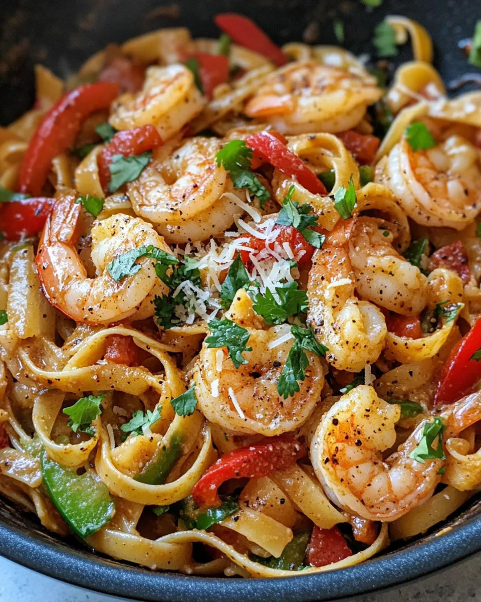 Classic Shrimp Fajita Pasta Skillet dish photo