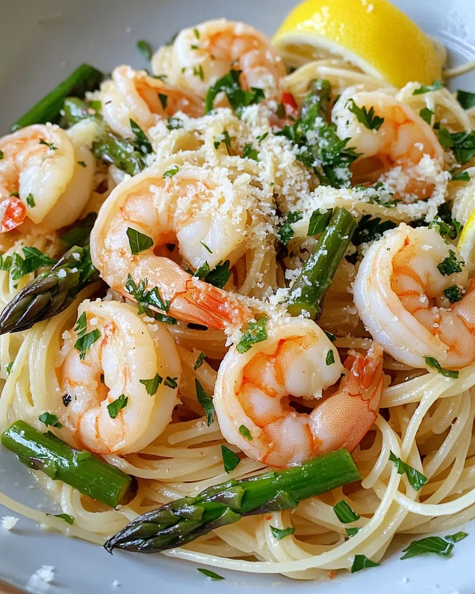 Healthy Shrimp and Asparagus Pasta dish photo