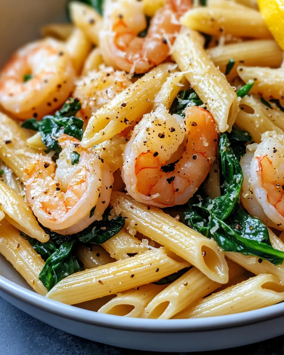 Easy Shrimp and Spinach Lemon Penne food shot
