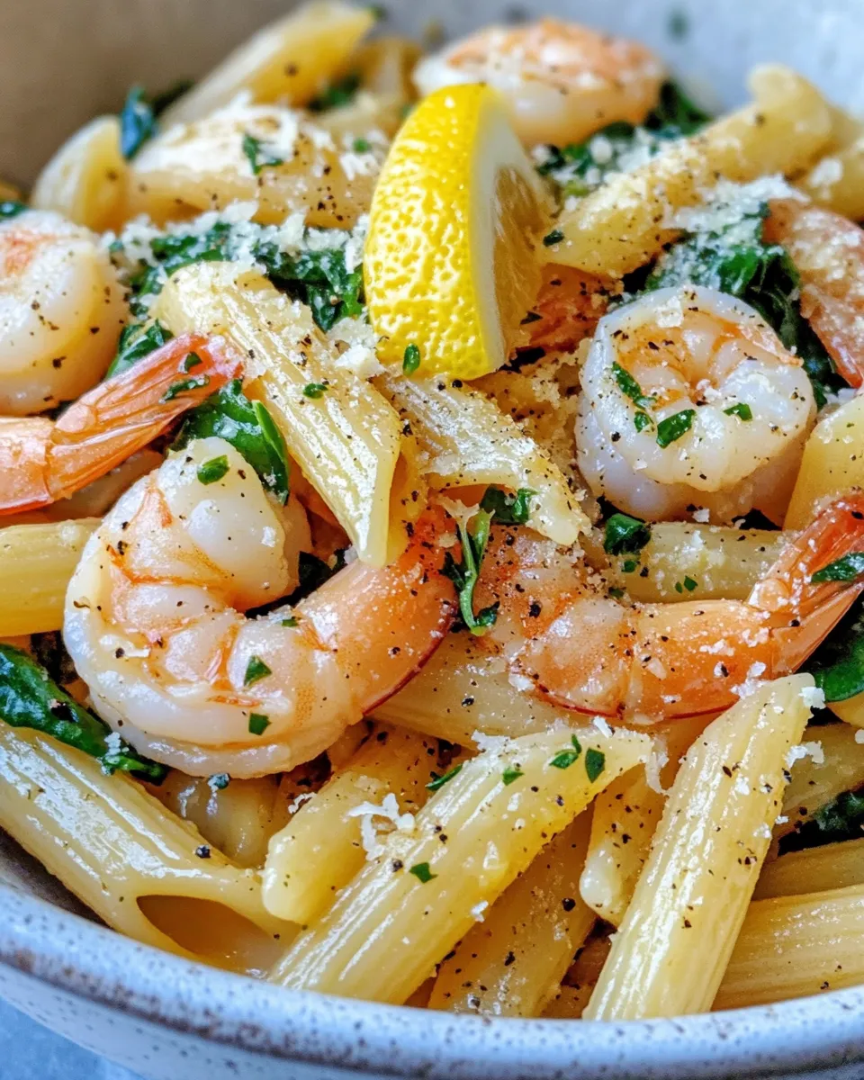 Delicious Shrimp and Spinach Lemon Penne plate image