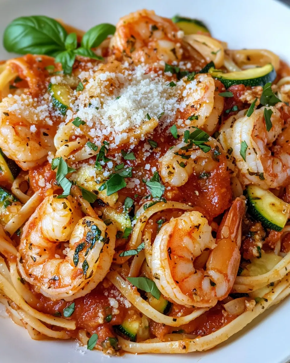 Easy Shrimp and Zucchini Parmesan Pasta recipe image