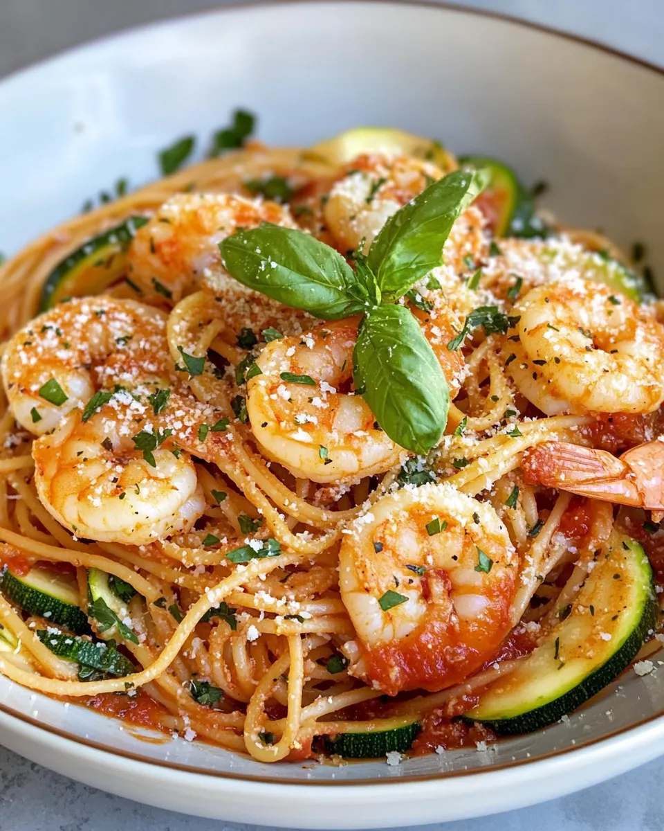 Homemade Shrimp and Zucchini Parmesan Pasta dish photo