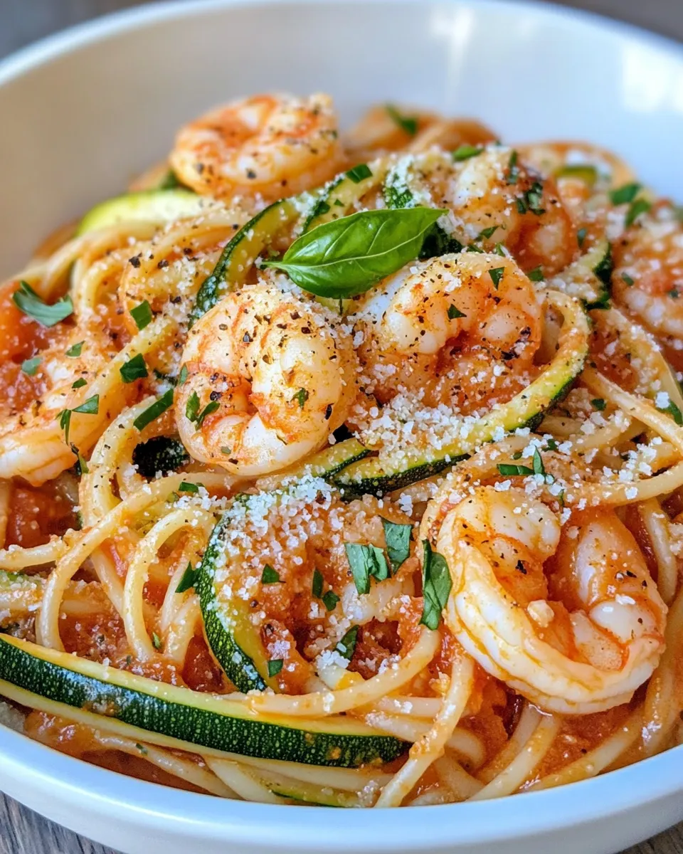 Quick Shrimp and Zucchini Parmesan Pasta food shot